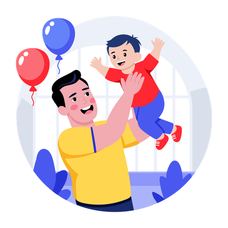 Father lifting baby  Illustration