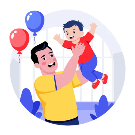 Father lifting baby  Illustration