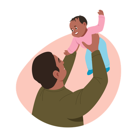 Father lifting baby  Illustration