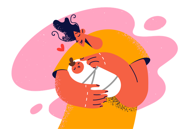 Father loving new born baby  イラスト