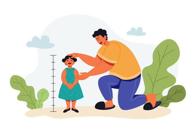 Father measuring daughter feet Illustration