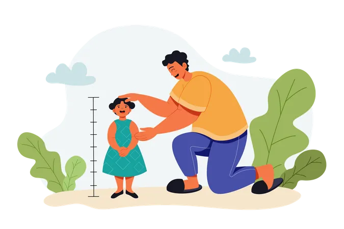 Father measuring daughter feet  Illustration