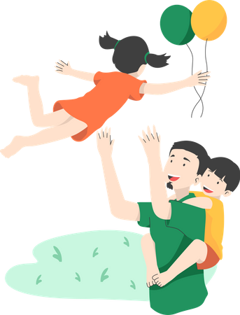 Father Play With Children  Illustration
