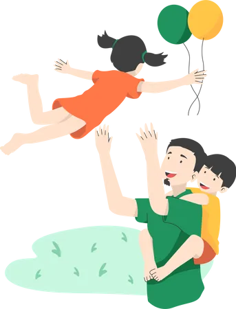 Father Play With Children  Illustration