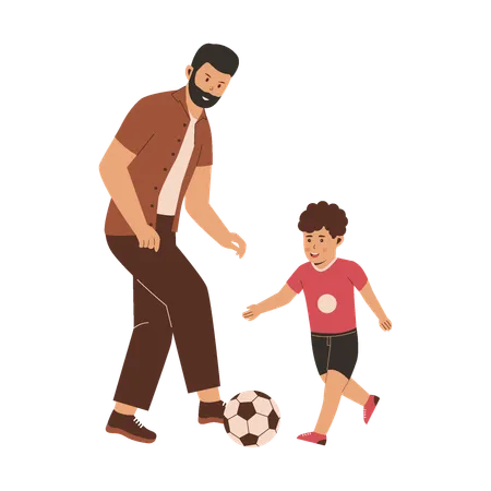 Father Playing Ball With Son Flat Illustration Concept Illustration