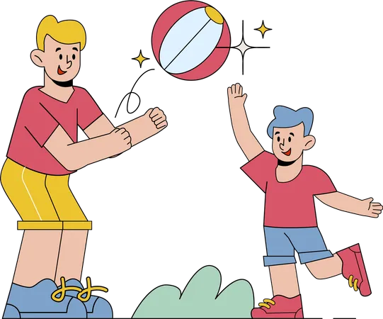 Father Playing Ball with son Illustration