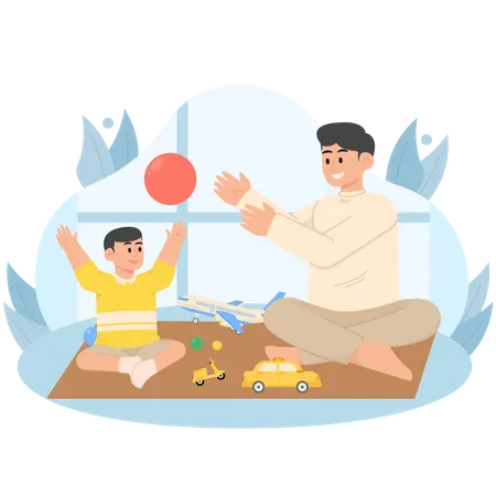 Father Playing Ball With Son Illustration