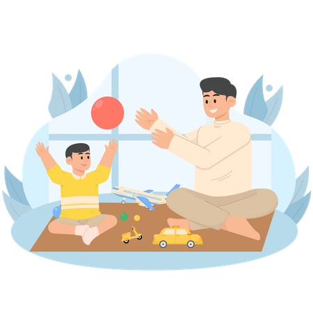 Father Playing Ball With Son  Illustration