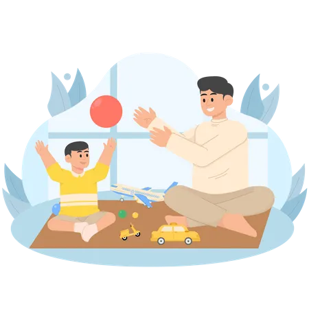 Father Playing Ball With Son  Illustration