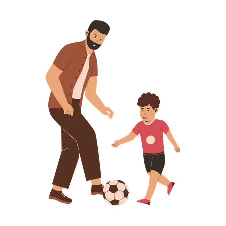 Father playing ball with son  Illustration