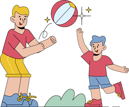 Father Playing Ball with son  Illustration