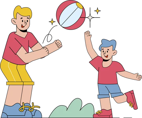 Father Playing Ball with son  Illustration