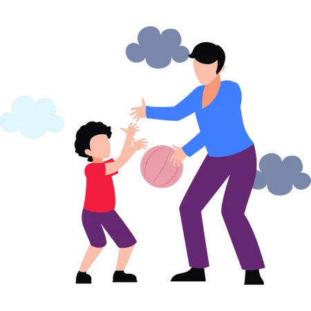 Father Playing Basketball With Kid  Illustration