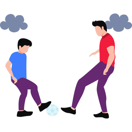 Father Playing Football With Child  Illustration
