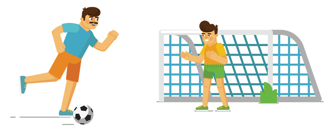 Father playing football with child Illustration