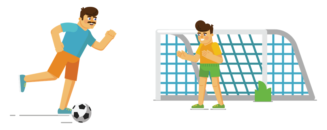 Father playing football with child  Illustration