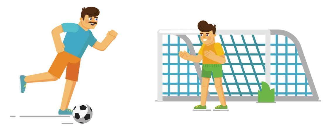 Father playing football with child  Illustration