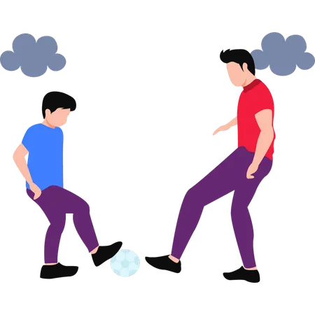 Father Playing Football With Child  Illustration