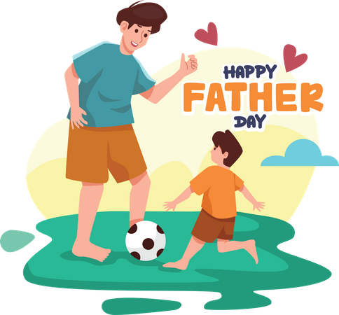 Father playing football with son Illustration