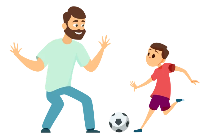 Father playing football with son Illustration