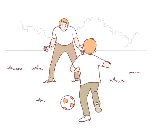 Father playing football with son  Illustration