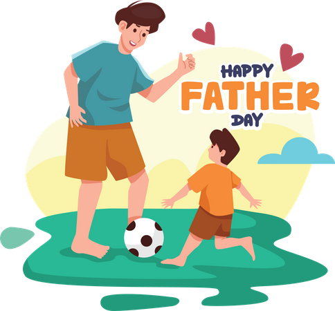 Father playing football with son  Illustration