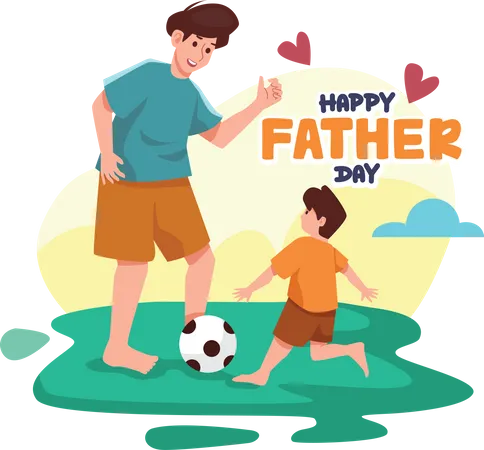 Father playing football with son  Illustration