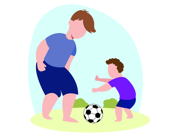 아들과 함께 축구를 하는 아버지  일러스트레이션