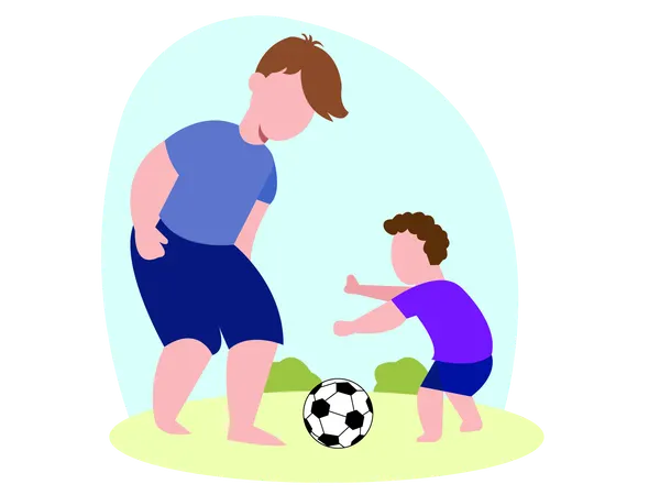 아들과 함께 축구를 하는 아버지  일러스트레이션