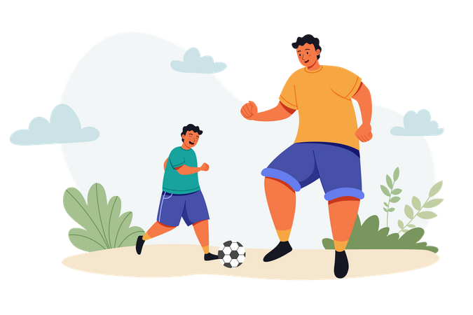 Father playing football with son on Fathers Day  Illustration