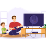 free playing video game with son illustrations