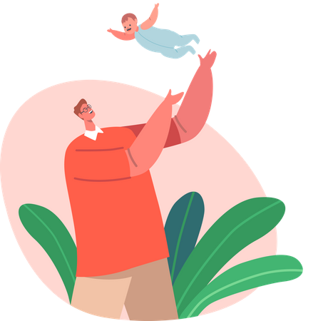 Father playing with child tossing up in sky  Illustration
