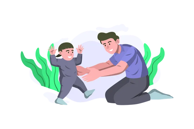 Father playing with daughter  Illustration