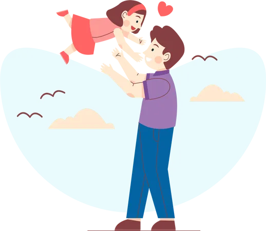 Father playing with daughter Illustration