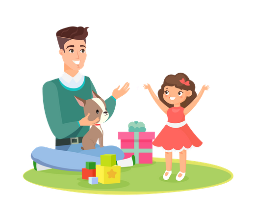 Father playing with daughter  イラスト