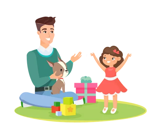Father playing with daughter  イラスト