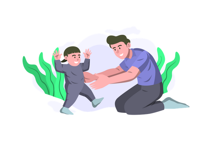 Father playing with daughter  Illustration