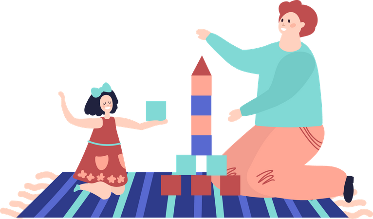 Father playing with daughter  Illustration