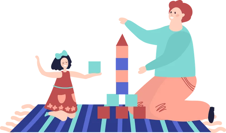 Father playing with daughter  Illustration