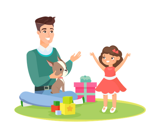 Father playing with daughter  Illustration