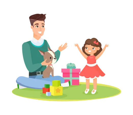 Father playing with daughter  Illustration