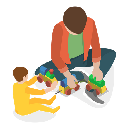 Father Playing With Kids  Illustration