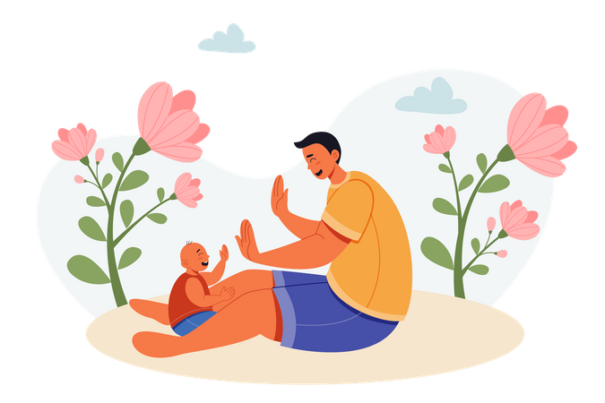 Father playing with little son  Illustration