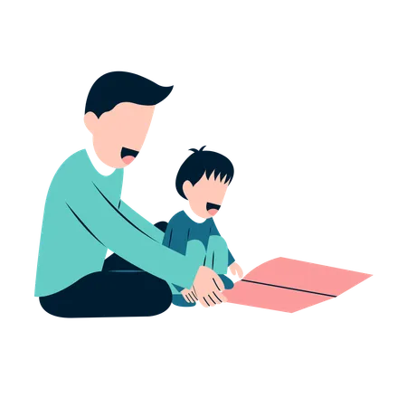 Father Playing With Son  Illustration