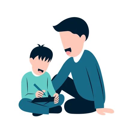Father Playing With Son Illustration Illustration