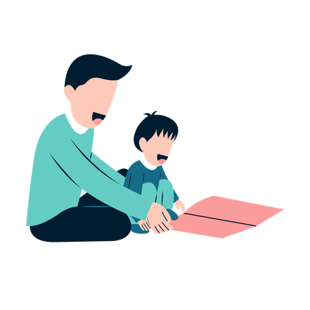 Father Playing With Son  Illustration