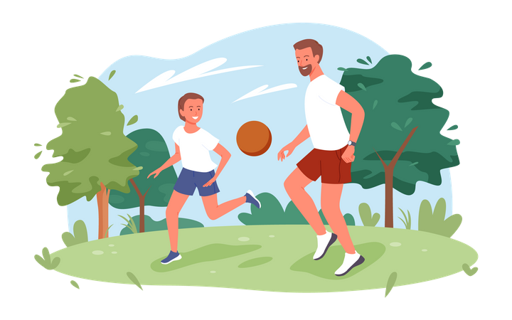 Father playing with son in park  Illustration