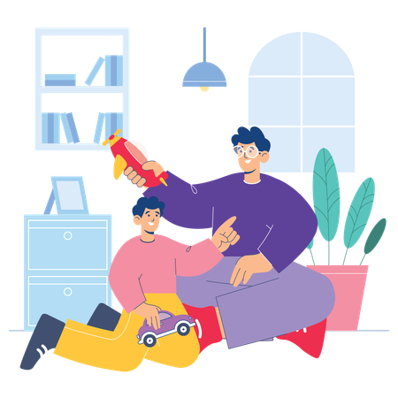 Father playing with son on Fathers Day  Illustration