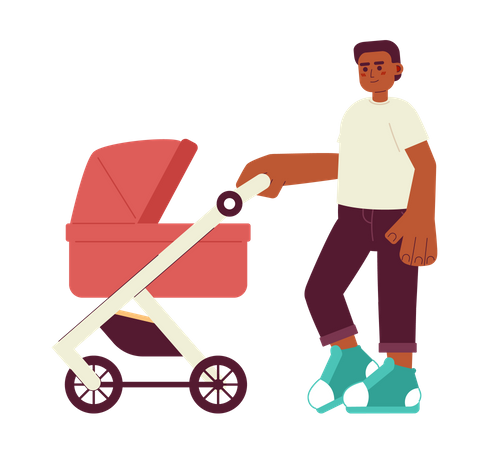 Father pushes baby stroller  Illustration