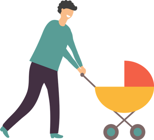 Father pushing baby Stroller  Illustration